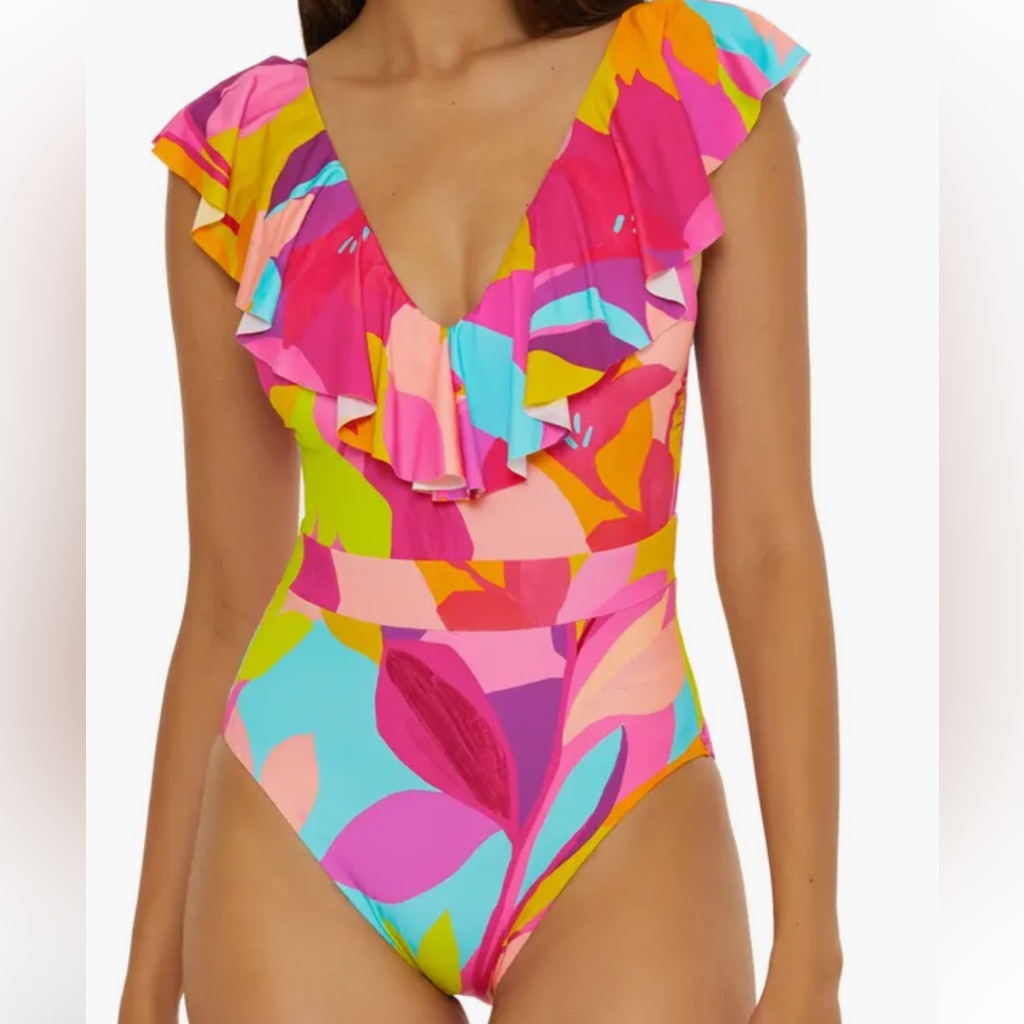 Trina Turk Pink Swimsuit With Ruffles Size 6